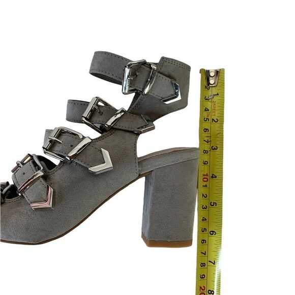 TOP Shop Grey Genuine Suede Chunky Heels - Picture 9 of 10